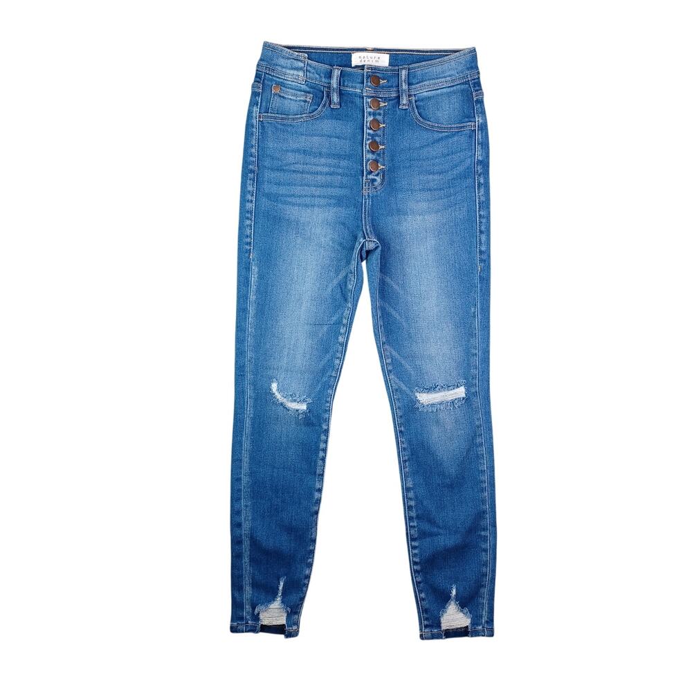 Nature Denim Jeans Women W25/3 Blue High Rise Ankle Skinny Distressed Button Fly